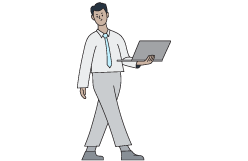 An animated image of a person walking with a laptop open in one hand which is used in the ad campaign